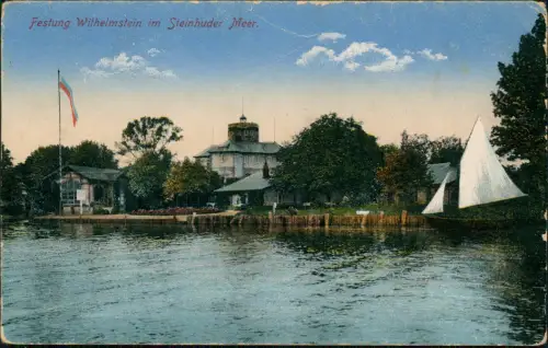 Ansichtskarte Wunstorf Insel Wilhelmstein mit Festung Segelboot 1915