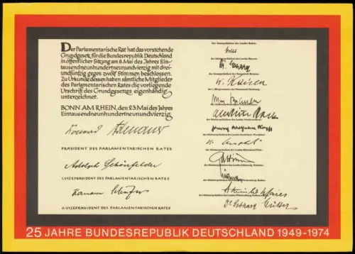 Ansichtskarte Bonn 25 Jahre Bundesrepublik Deutschland 1974  Sonderstempel