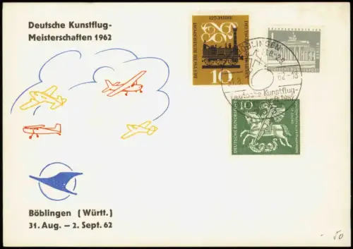 Ansichtskarte Böblingen Deutsche Kunstflug-Meisterschaften 1962   Sonderstempel
