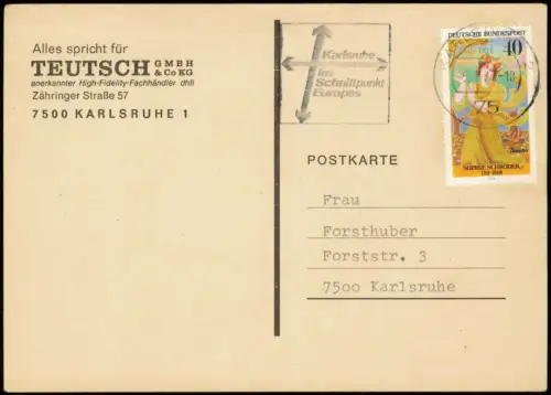 Ansichtskarte  Reklame & Werbung Elektro Möbel Teutsch Karlsruhe 1977
