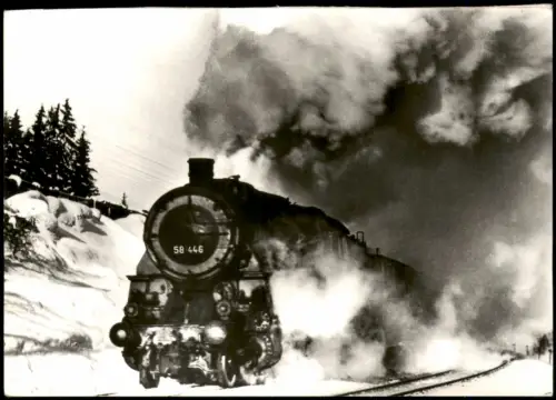Ansichtskarte  Dampflokomotive 58 446 Eisenbahn im Winter 1983