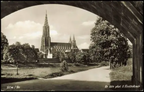 Ulm a. d. Donau Blick durch die Brücke auf die Stadt - Fotokarte 1959