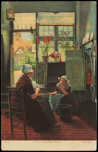 Ansichtskarte  Künstlerkarte Eine schwierige Frage Frauen in der Küche 1917