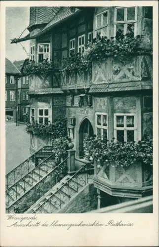 Ansichtskarte Wernigerode Ausschnitt des blumengeschmückten Rathauses 1934