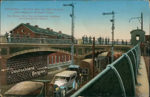 Postkaart Herbesthal-Lontzen Herbesthal Lontzen Grenz-Brücke Zug 1916  gel Feldpost Verviers Belgien