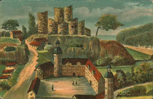 Ansichtskarte Bad Lobenstein Burgruine und Schloß Künstlerkarte 1915