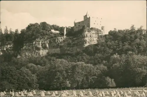 Ansichtskarte Saaleck-Bad Kösen Blick vom Feld auf die Rudelsburg 1956