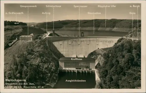 Ansichtskarte Saalburg-Ebersdorf (Saale) Bleilochtalsperre - Staumauer 1934