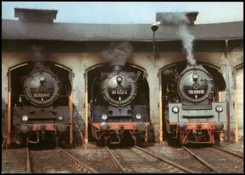 Ansichtskarte Nossen Bahnbetriebswerk mit Dampflokomotiven 1987