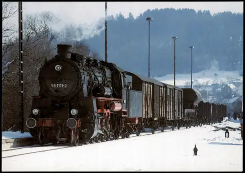 Ansichtskarte Effelder Güterzuglokomotive 58 1111-2 mit Güterzug 1993