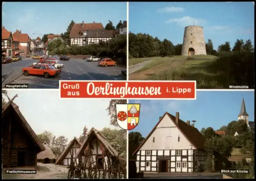 Ansichtskarte Oerlinghausen 4 Bild Haupstraße Windmühle Museum 1985