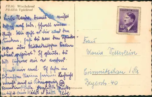 Postcard Prag Praha Stadtteilansicht Wischehrad PRAHA Vyšehrad 1940