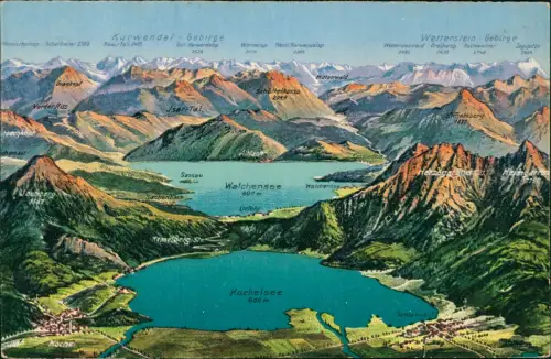 Schlehdorf Landkarten-Ansichtskarte - Kochel- und Walchenseegebiet 1910