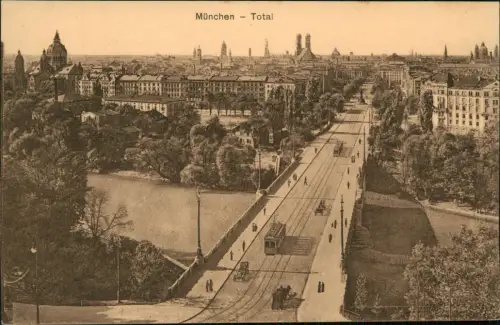München Panorama-Ansicht Brücke Straßenbahn Isar Partie Kirche 1925/1922
