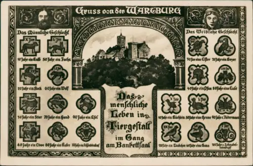 Eisenach Wartburg Mehrbildkarte mit Tierkreiszeichen DDR-AK 1955