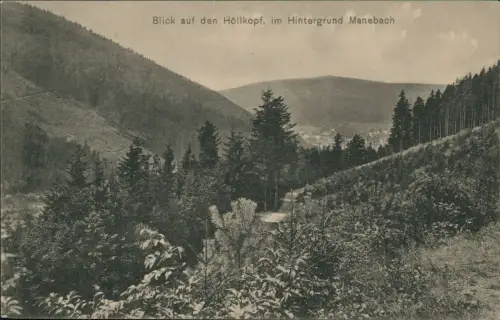 Ansichtskarte Manebach-Ilmenau Panorama-Ansicht Blick auf den Höllkopf 1910