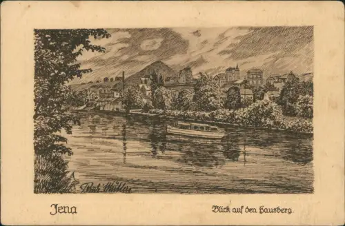 Jena Blick auf den Hausberg nach Original-Federzeichnung v. Rudi Müllers 1920