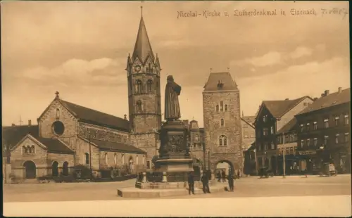 Ansichtskarte Eisenach Nicolai-Kirche u. Lutherdenkmal 1910