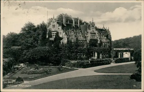 Ansichtskarte Bad Liebenstein Schloß Altenstein 1938  gel. Bahnpoststempel