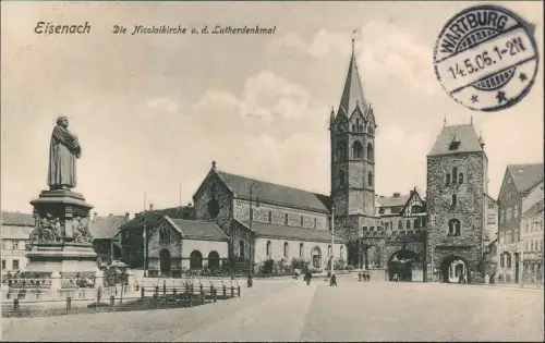 Ansichtskarte Eisenach Karlsplatz Nicolaikirche 1906