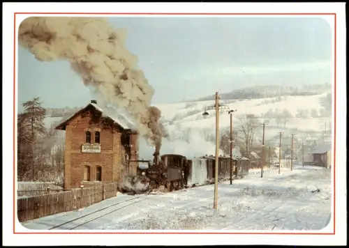 Schmalspurbahn Wolkenstein - Jöhstadt Lok im Bahnhof Steinbach 1985