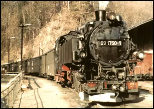 Rabenau Weißeritztalbahn: Dampflok 99 1750-1 im Bahnhof Rabenau 1973