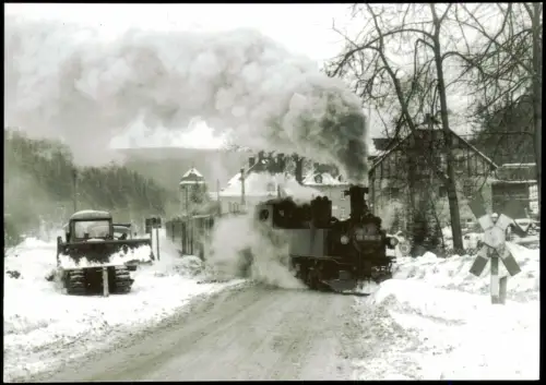 Schlössel-Jöhstadt Erzgebirge Dampflok 99 1586 Haltepunkt Schlössel Winter 1978
