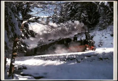 Ansichtskarte  Schmalspurdampflokomotive 99 1542 mit Museumszug im Winter 2010