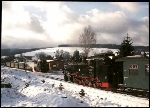 Neudorf (Erzgebirge) Schmalspurdampflokomotiven  Zugkreuzung im Bahnhof 2005