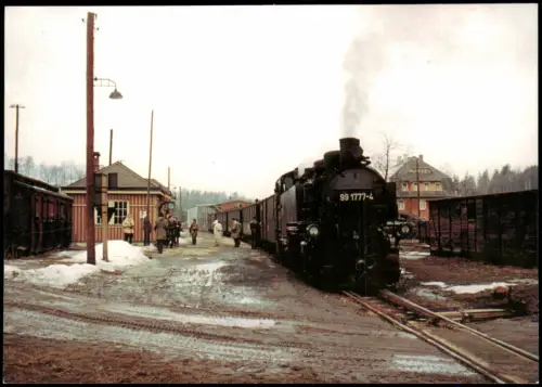 Ansichtskarte Auerbach (Erzgebirge) Schmalspurdampflok 99 1777 im Bahnhof 1973