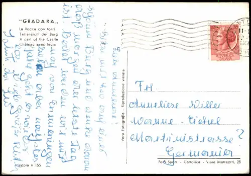 Cartolina .Italien Italia GRADARA La Rocca con torri (Italien Burg) 1959