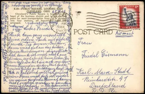 Postcard Cleveland Stadt-Ansicht City View Public Square 1964