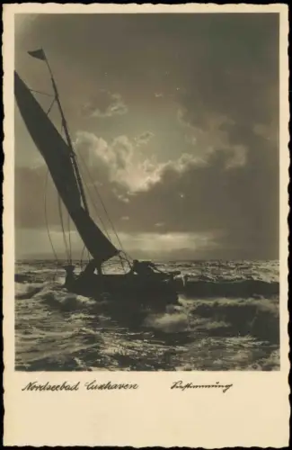 Ansichtskarte Segelboot auf rauer See Cuxhaven
