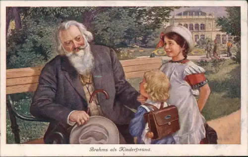 Ansichtskarte  Künstlerkarte Kunst Motiv Brahms als Kinderfreund 1910