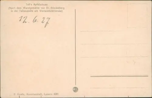 Küssnacht am Rigi Tellskapelle Tell's  Wandgemälde von Dr. Stückelberg 1927