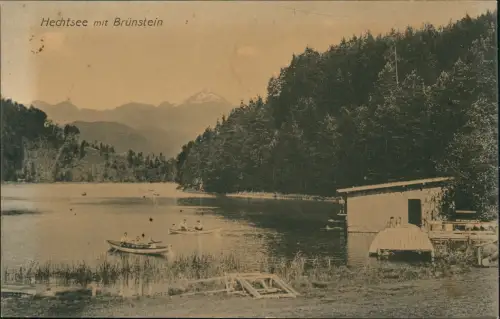 Ansichtskarte Kufstein Hechtsee mit Brünstein Hütte Bootssteg 1912