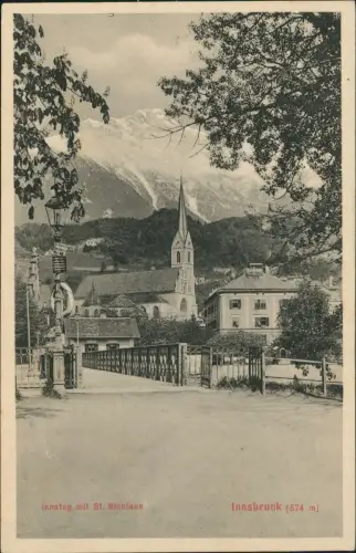 Ansichtskarte Innsbruck Innsteg mit St. Nicolaus 1928