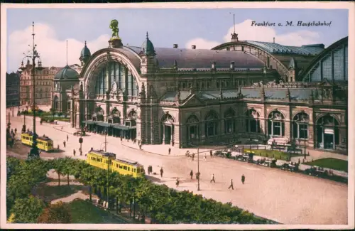 Ansichtskarte Frankfurt am Main Partie am Hauptbahnhof - Straßenbahn 1930