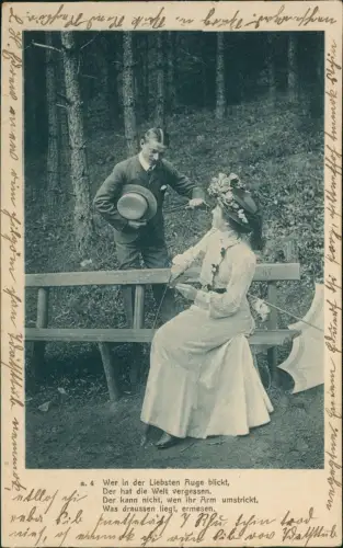 Liebe Liebespaare - Love feine Dame und Herr auf einer Bank 1903