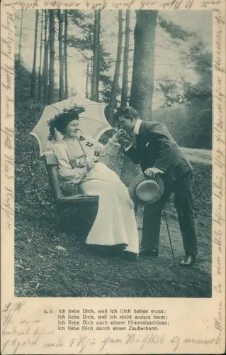 Ansichtskarte  Liebe Liebespaare - Love Handkuss feine Frau und Herr 1903