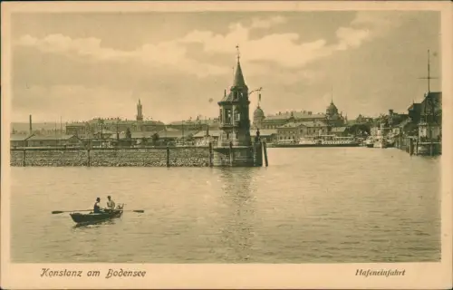 Ansichtskarte Konstanz Hafeneinfahrt Ruderer 1922
