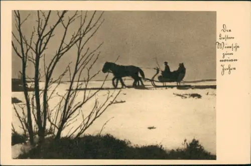 Ansichtskarte  Neujahr Sylvester New Year Pferdeschlitten 1928