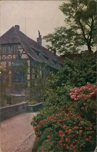 Ansichtskarte Eisenach Wartburg. Blühende Rosen im Vorhof. 1918