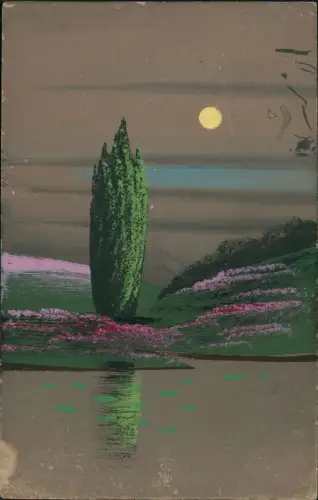 Ansichtskarte  Künstlerkarte: See bei Mondschein 1916 gel. Rollstempel Breslau