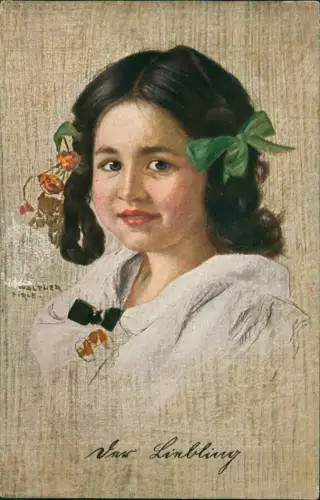 Kinder Künstlerkarte Mädchen 1916  gel. Stempel Bayer. Inf. Feldpost