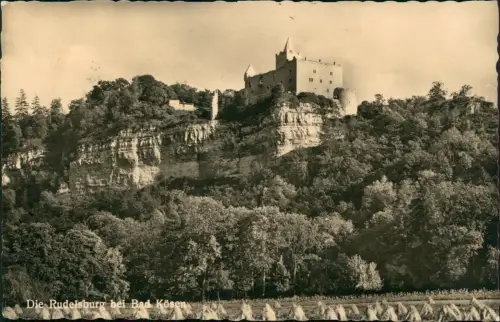 Ansichtskarte Saaleck-Bad Kösen Rudelsburg (Fernansicht) zur DDR-Zeit 1957