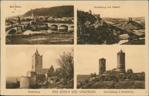 Ansichtskarte Bad Kösen Umland-Ansichten u.a. Rudelsburg, Saalecksburg 1910