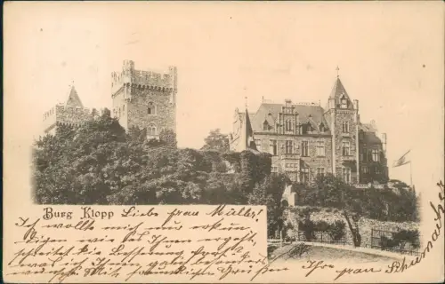 Ansichtskarte Bingen am Rhein Burg Klopp 1903  MAINZ (Ankunftsstempel)