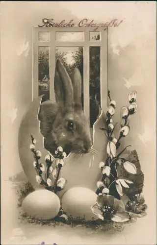 Ansichtskarte  Ostern Easter Fotokunst Osterhase im Osterei 1925