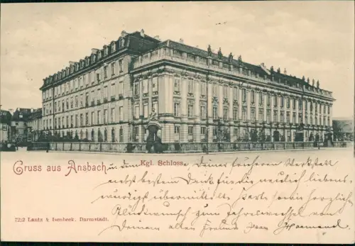 Ansichtskarte Ansbach Partie am Schloß 1899  Ankunftsstempel Amberg